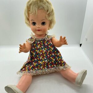 Vintage Unmrked 1960’s Plastic Doll With Sleepy eyes, Freckles, Original Clothes